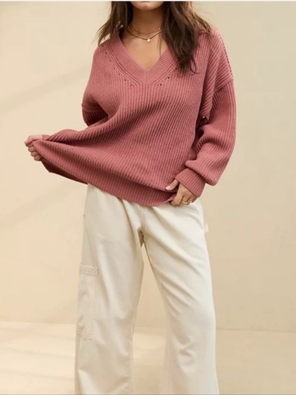 Aerie Beyond Chenille V-Neck Sweater Size Small